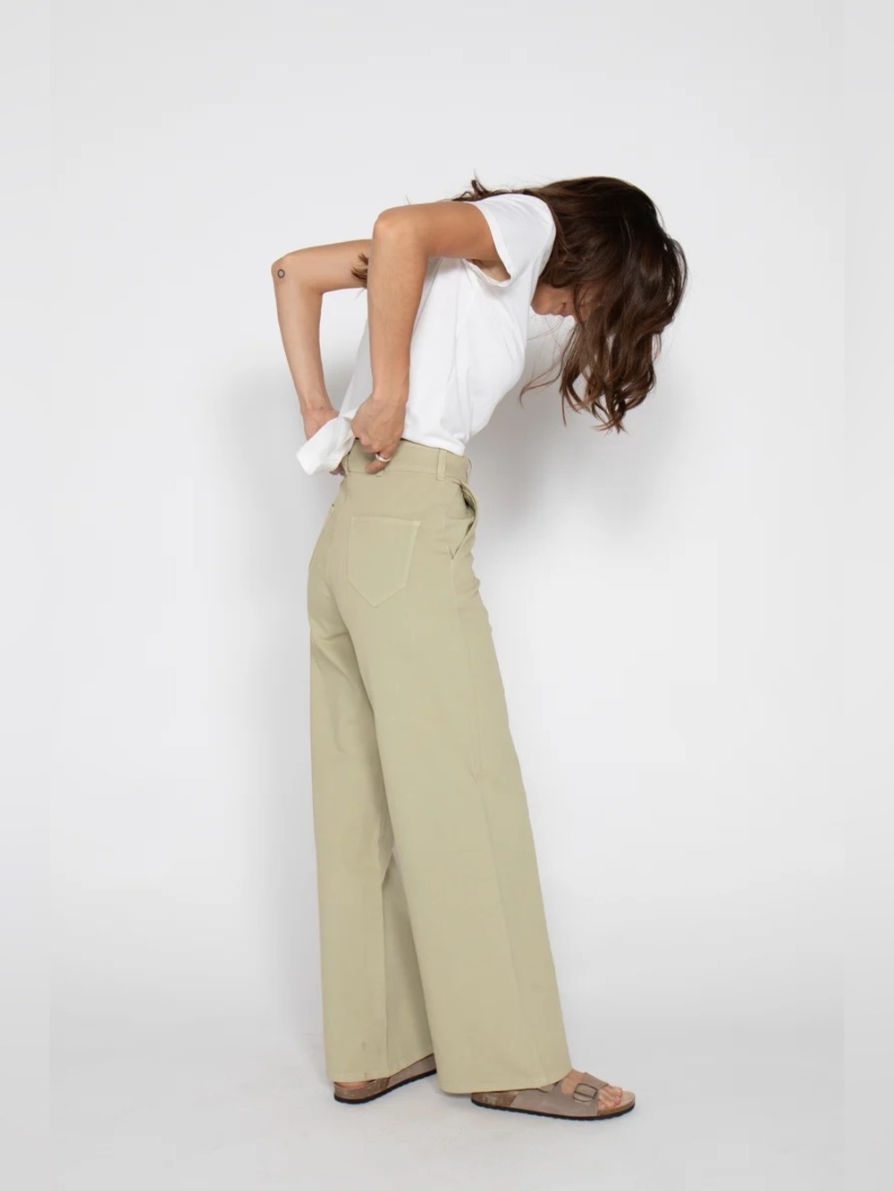 NWT Oliver Logan Flora High Waisted Trouser Wide Leg Pants Green Beige